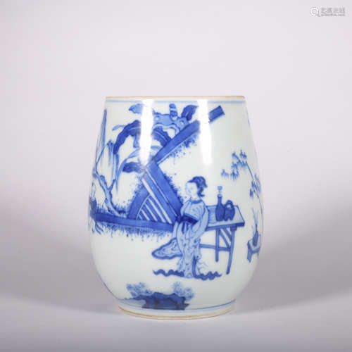 A blue and white 'figure' jar