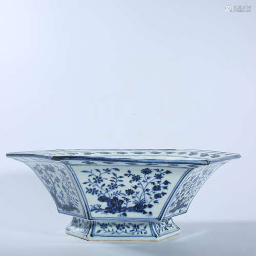 Ming blue and white six-sided cylinder
