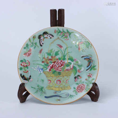 Daoguang Bean Celadon Pastel Orchid Pattern Plate