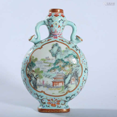 Qing Qianlong famille rose double ear vase