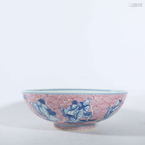 Qing Dynasty Qianlong Blue and White Alum Red Bowl