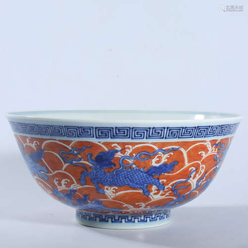 Qing Dynasty Qianlong Blue and White Alum Red Bowl