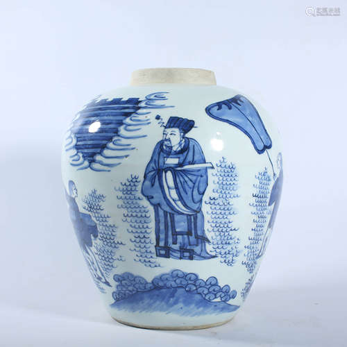 Qing Kangxi Blue and White Figure Jar