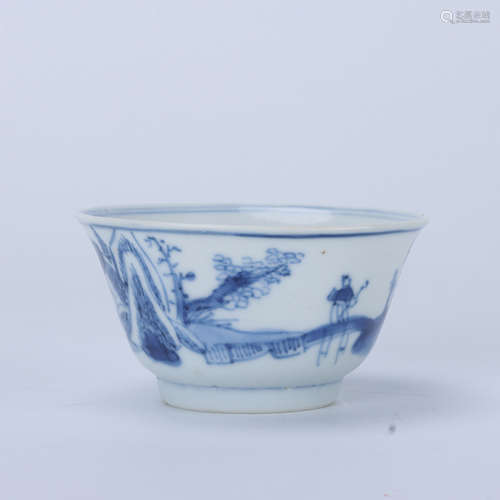 Kangxi blue and white landscape cup