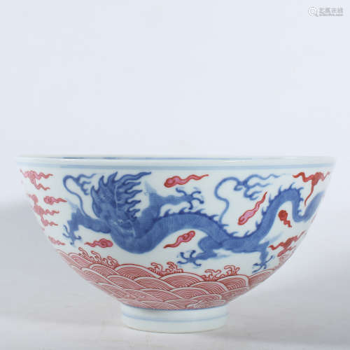 Qing Qianlong blue and white glaze red