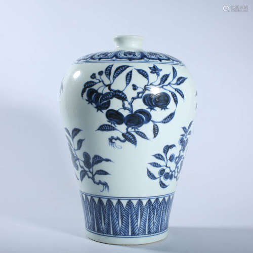 Qing Yongzheng Blue and White Plum Vase