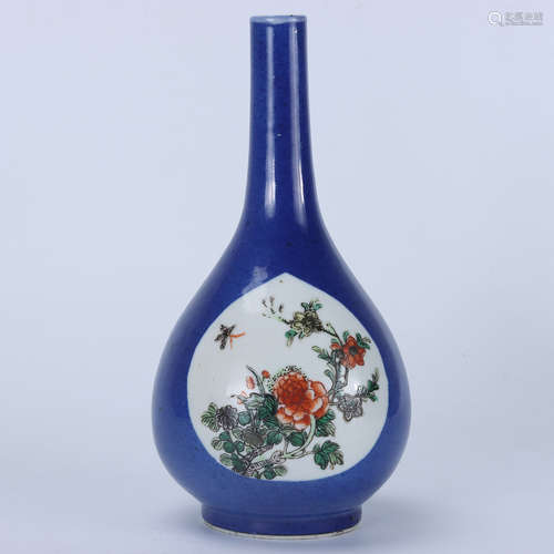 Guangxu sprinkling blue glaze open window colorful flower an...