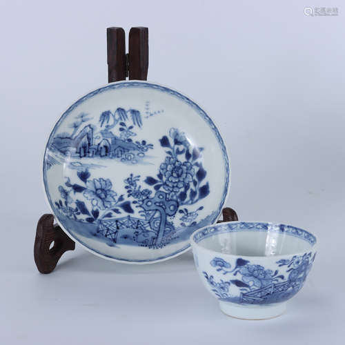 Qianlong blue and white travertine flower pattern cup and ho...