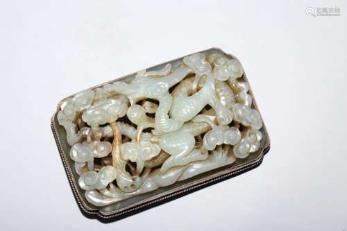 Sterling silver inlaid jade belt buckle