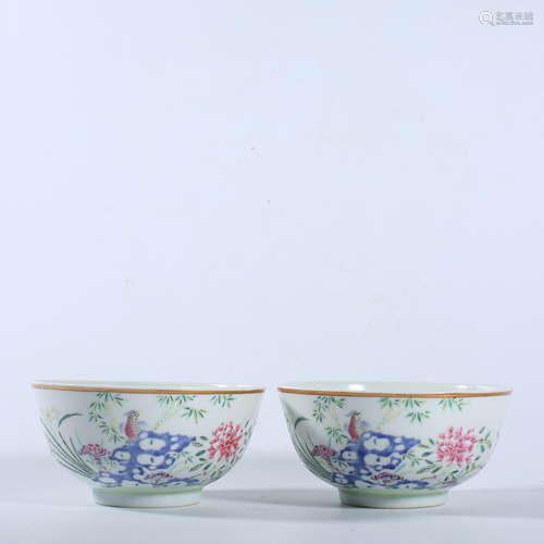 Qing guangxu bucket color flower and bird bowl