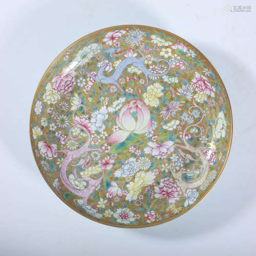 Qing Tongzhi famille rose flower and dragon pattern plate