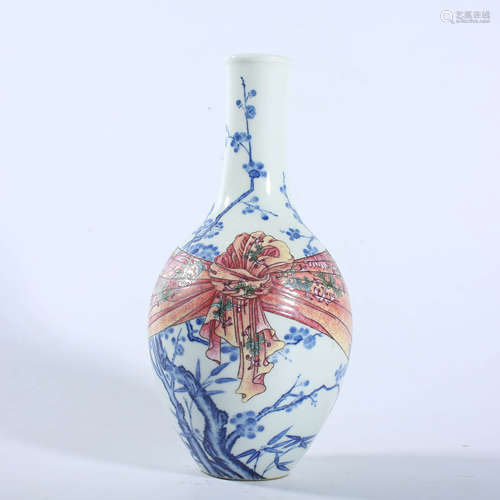 Qing Dynasty Qianlong blue and white glaze red furoshiki vas...