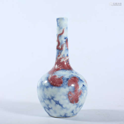Qing Kangxi Blue and White Glazed Red Dragon-patterned Gallb...