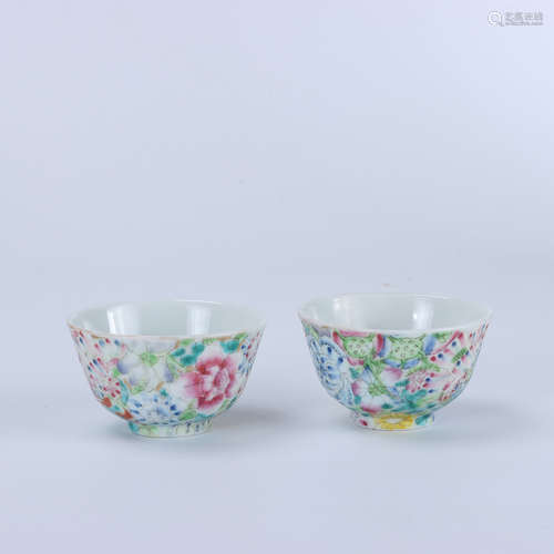 Republic of China famille rose pattern pairs cups