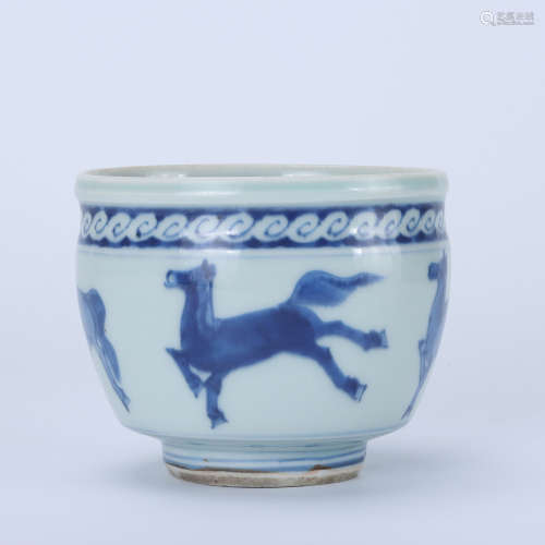 Daoguang Blue and White Horse Drawing Incense Burner