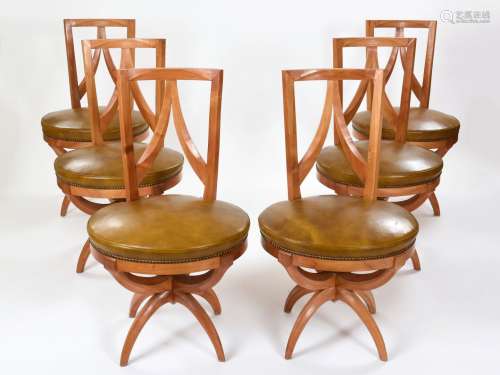 Vincent GONZALEZ (1928-2019) Suite de six chaises en bois sc...