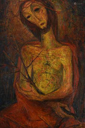 Vincent GONZALEZ (1928-2019) Christ aux liens, Huile sur toi...