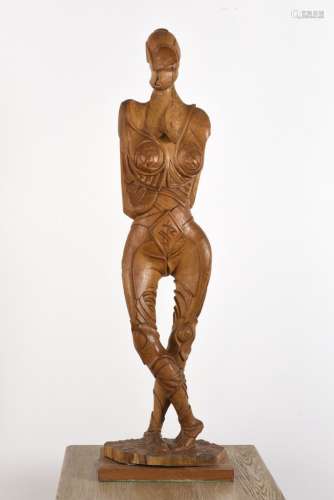 Vincent GONZALEZ (1928-2019) Femme en chêne sculpté, H : 159...