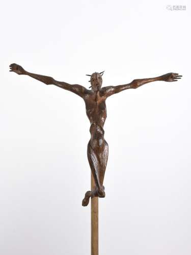 Vincent GONZALEZ (1928-2019) Crucifixion, Sujet en chêne scu...