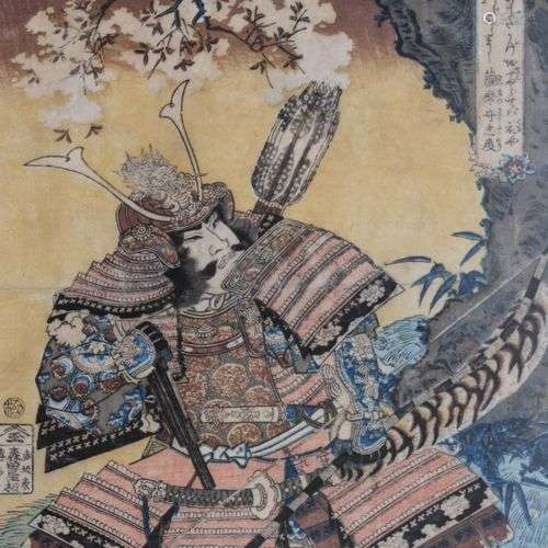KUNISADA I (1786-1865) Samouraï au printemps. Estampe. 37 x ...