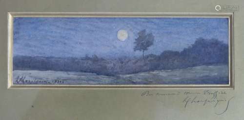Henri Joseph HARPIGNIES (1819-1916) Effet de lune. Aquarelle...