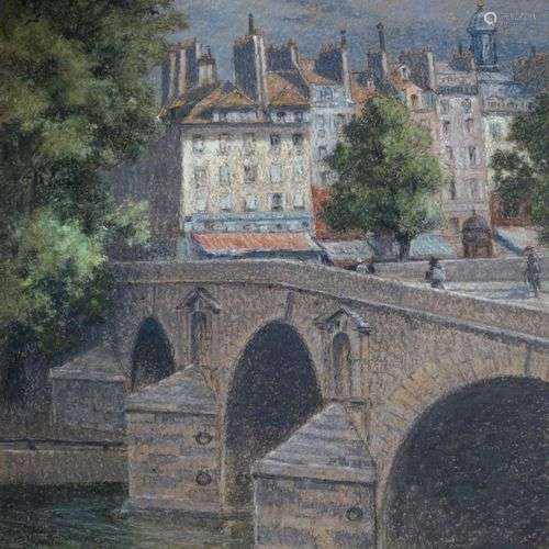 Pierre Ernest PRINS (1838-1913) Paris, le pont Marie. Pastel...