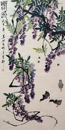 A Chinese Painting Of Flower And Birds Signed Lou Shibai