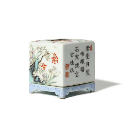 A Famille Rose Flower Square Incense Burner