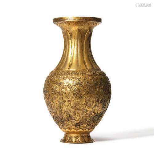 A Gilt-Bronze Dragon And Phoenix Vase