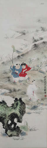 A Chinese Painting Of Children Signed Wu Guangyu