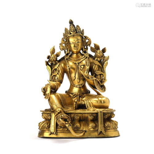 A Gilt-bronze Seated Green Tara