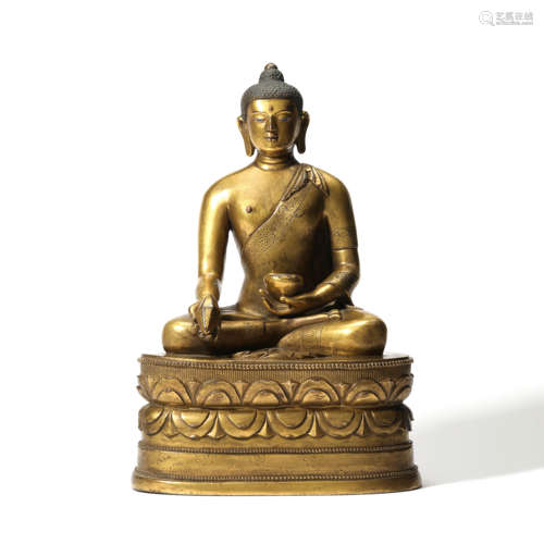 A Mongolian Gilt-bronze Seated Medicine Buddha