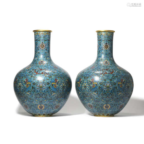 Pair Cloisonne Enamel Globular Vases