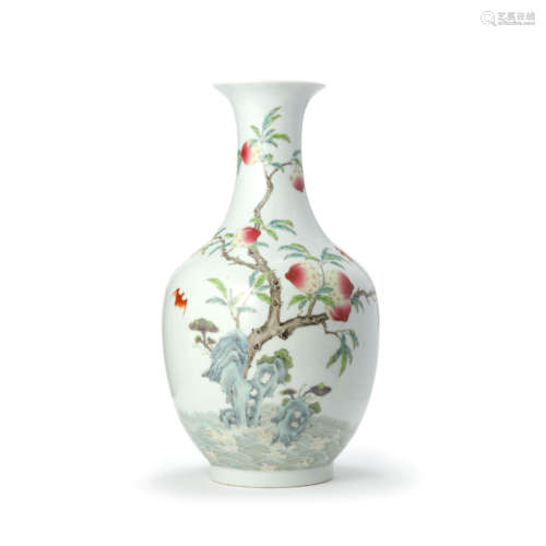 A Famille Rose Peach Baluster Vase