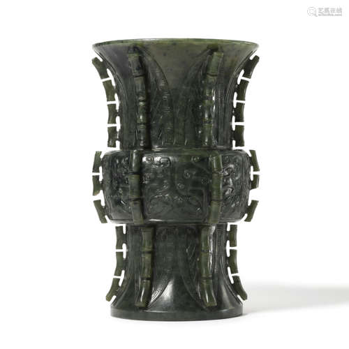 A Spinach-Green Jade Zun Vase