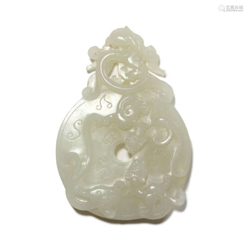 A Carve White Jade Dragon Bi