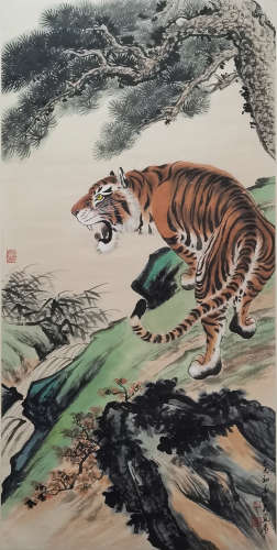 A Chinese Painting Of Tiger Signed Zhang Shanzi