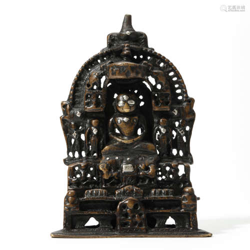 A Silver Inlaid Bronze Bodhisattva with Accolytes