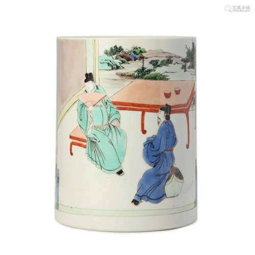 A Famille Verte Figural Brushpot