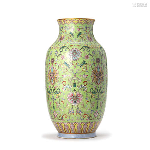 A Green Ground Famille Rose Lantern-Shaped Jar