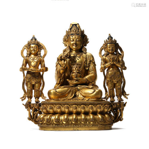 Set Of A Gilt-Bronze Guanyin Statue And Two Attendants