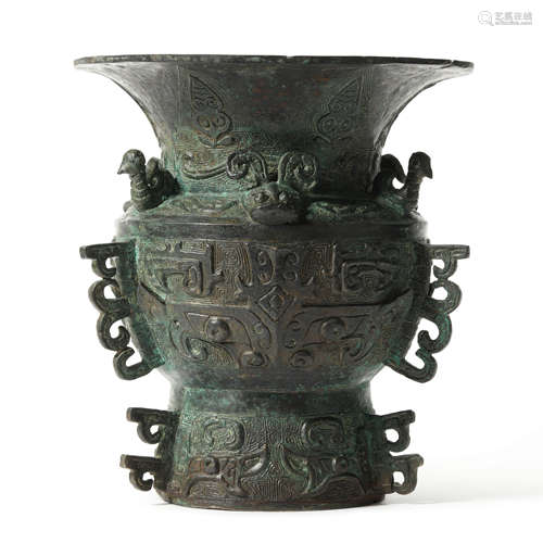 A Bronze Taotie Wine Vessel Zun