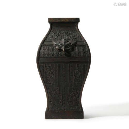 A Bronze Square Taotie Zun Vase