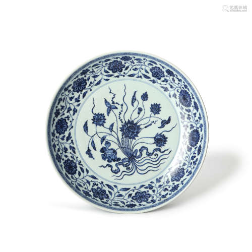 A Blue and White Lotus Bouquet Plate