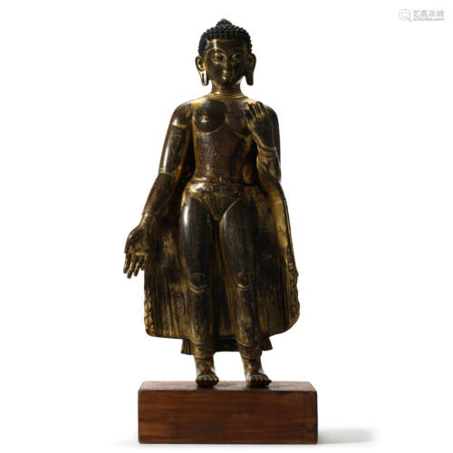 A Nepal Style Gilt-Bronze Standing Shakyamuni