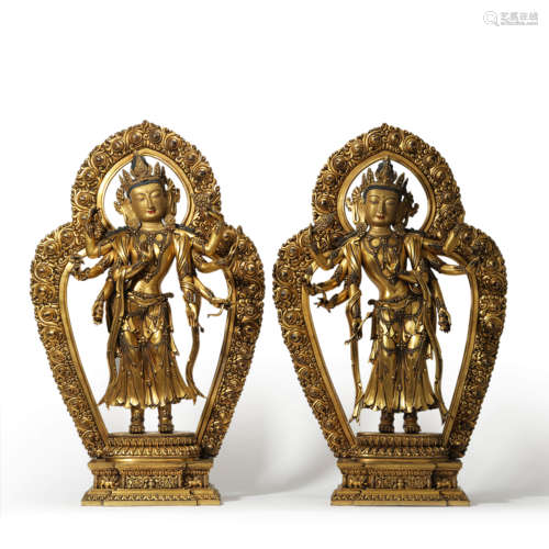 Pair Gilt-bronze Standing Bodhisattva