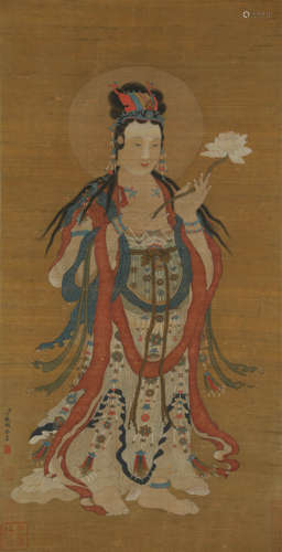 A Chinese Painting of Standing Guanyin