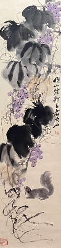 A Chinese Painting Of Grapes And Squirrels Signed Qi Baishi