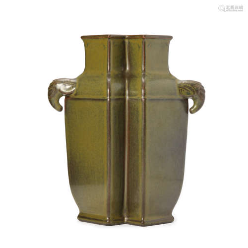 A Tea-dust Glazed Vase with Double Handles