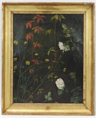 Ecole du XIXème siècle. Fleurs. Huile sur toile marouflée. 5...